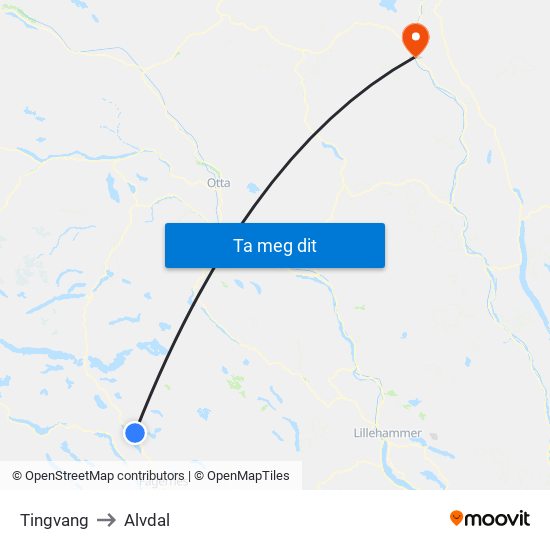 Tingvang to Alvdal map