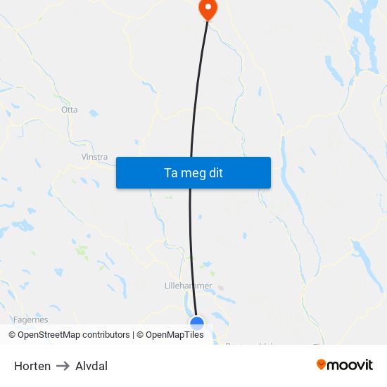 Horten to Alvdal map