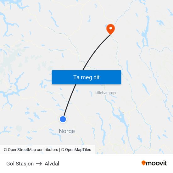 Gol Stasjon to Alvdal map