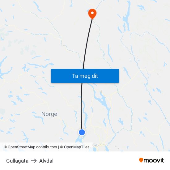 Gullagata to Alvdal map