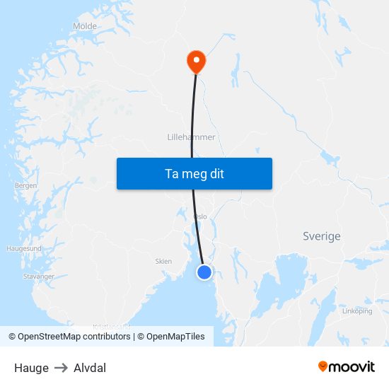 Hauge to Alvdal map