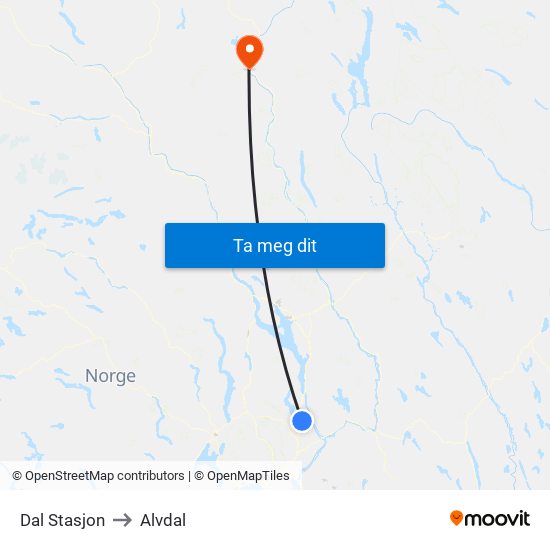 Dal Stasjon to Alvdal map