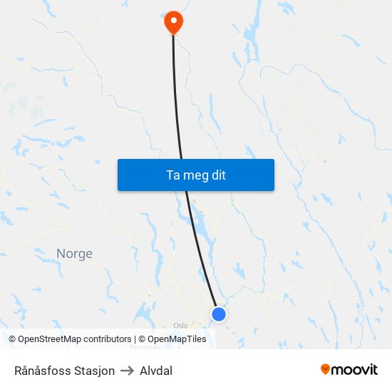 Rånåsfoss Stasjon to Alvdal map