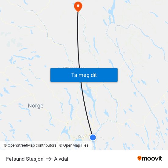 Fetsund Stasjon to Alvdal map