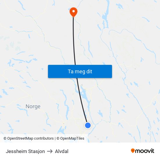 Jessheim Stasjon to Alvdal map