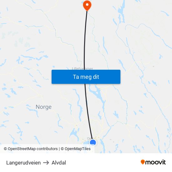 Langerudveien to Alvdal map
