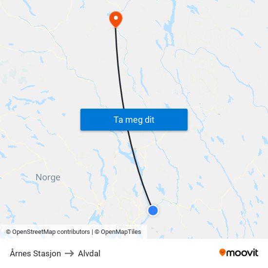 Årnes Stasjon to Alvdal map