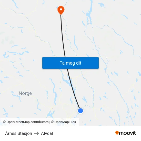 Årnes Stasjon to Alvdal map
