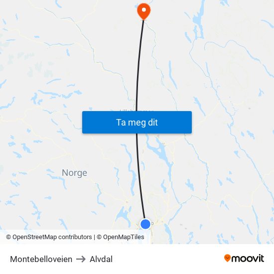Montebelloveien to Alvdal map