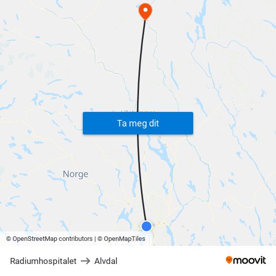 Radiumhospitalet to Alvdal map
