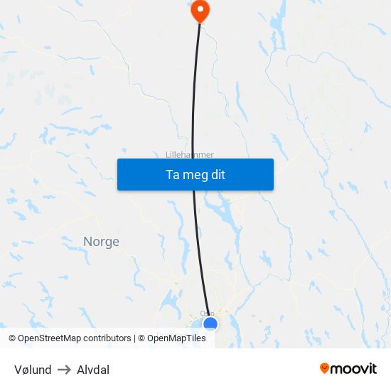 Vølund to Alvdal map