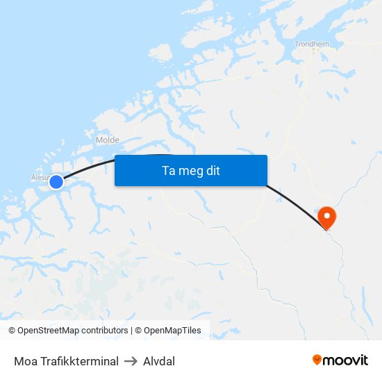 Moa Trafikkterminal to Alvdal map