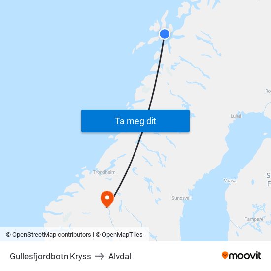 Gullesfjordbotn Kryss to Alvdal map