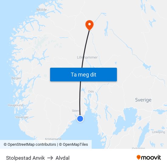 Stolpestad Anvik to Alvdal map