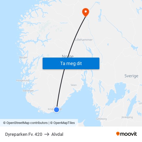 Dyreparken Fv. 420 to Alvdal map