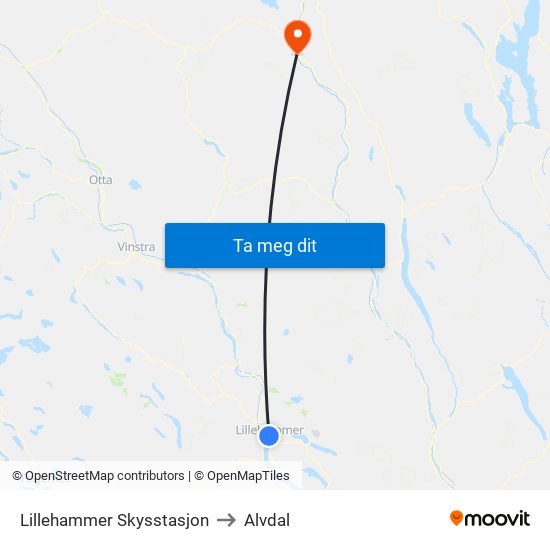 Lillehammer Skysstasjon to Alvdal map