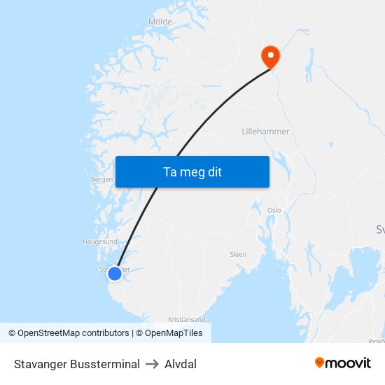 Stavanger Bussterminal to Alvdal map