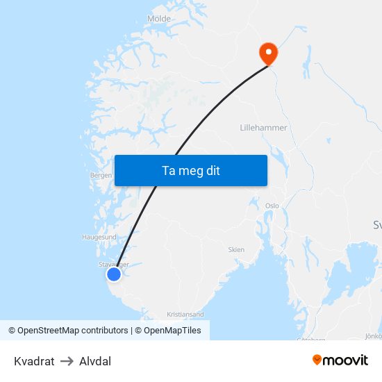 Kvadrat to Alvdal map