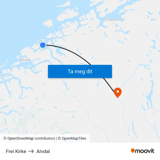Frei Kirke to Alvdal map