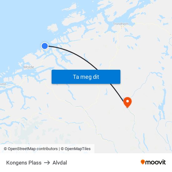 Kongens Plass to Alvdal map