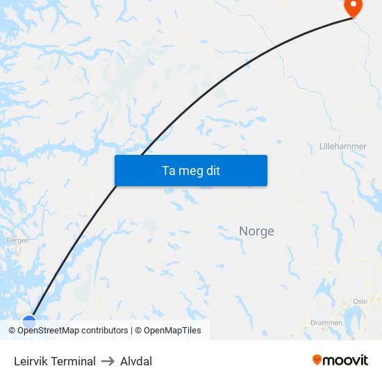Leirvik Terminal to Alvdal map