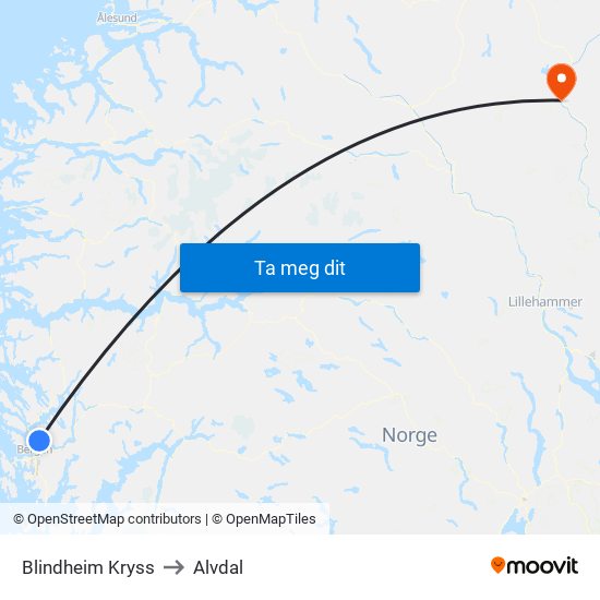 Blindheim Kryss to Alvdal map