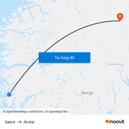 Sætre to Alvdal map