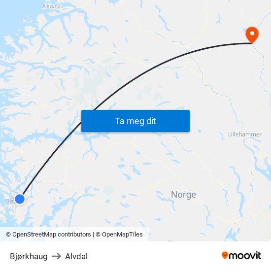 Bjørkhaug to Alvdal map