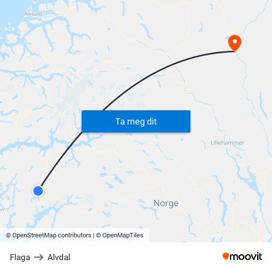 Flaga to Alvdal map