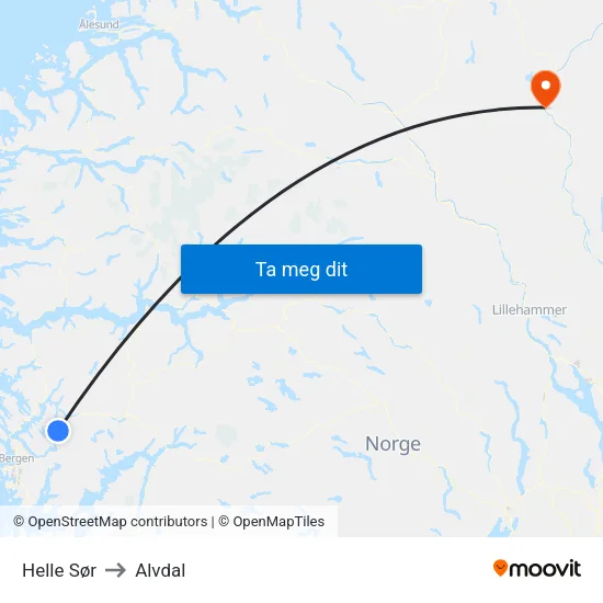 Helle Sør to Alvdal map