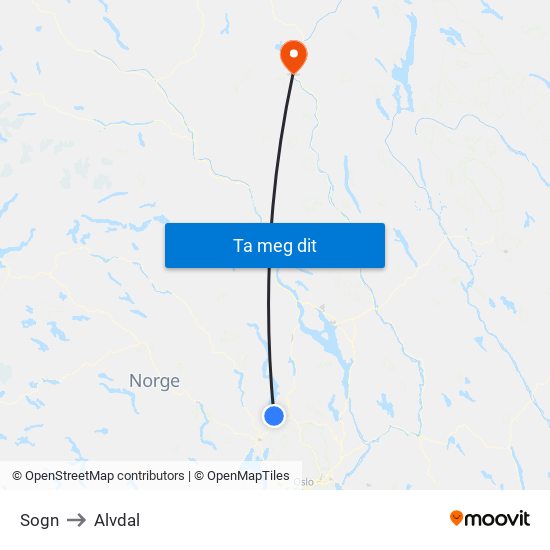 Sogn to Alvdal map