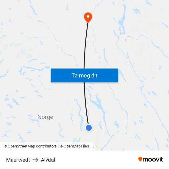 Maurtvedt to Alvdal map