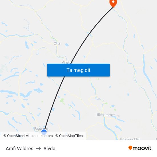 Amfi Valdres to Alvdal map