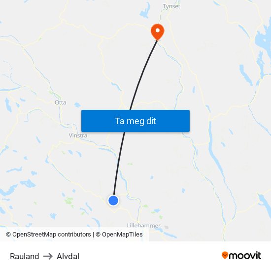 Rauland to Alvdal map