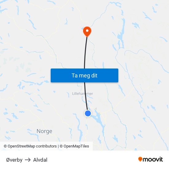 Øverby to Alvdal map