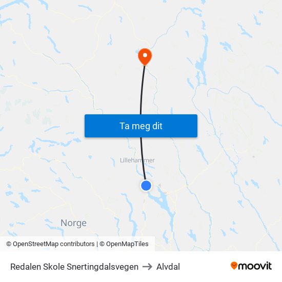 Redalen Skole Snertingdalsvegen to Alvdal map