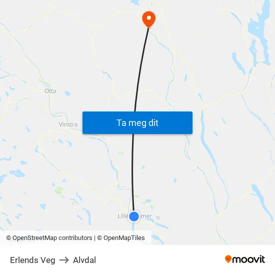 Erlends Veg to Alvdal map