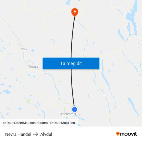 Nevra Handel to Alvdal map