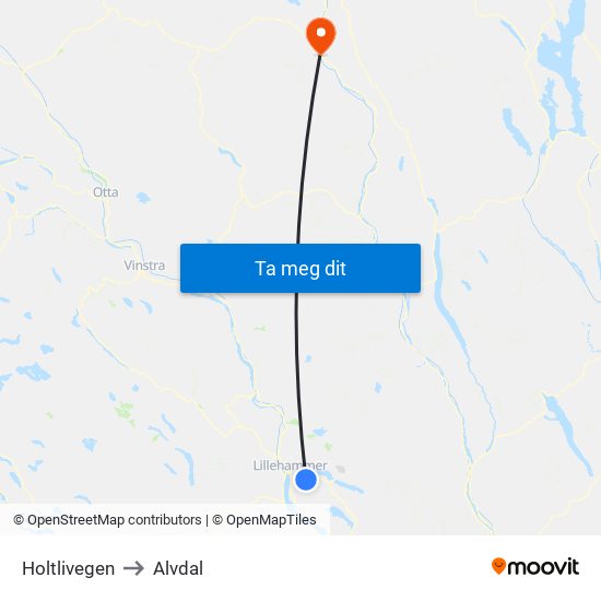 Holtlivegen to Alvdal map