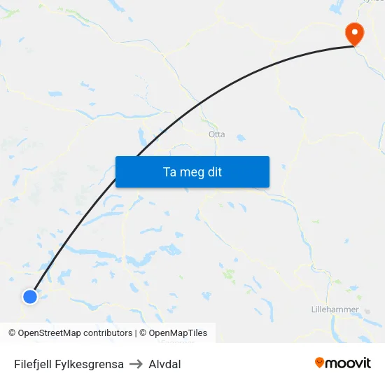 Filefjell Fylkesgrensa to Alvdal map