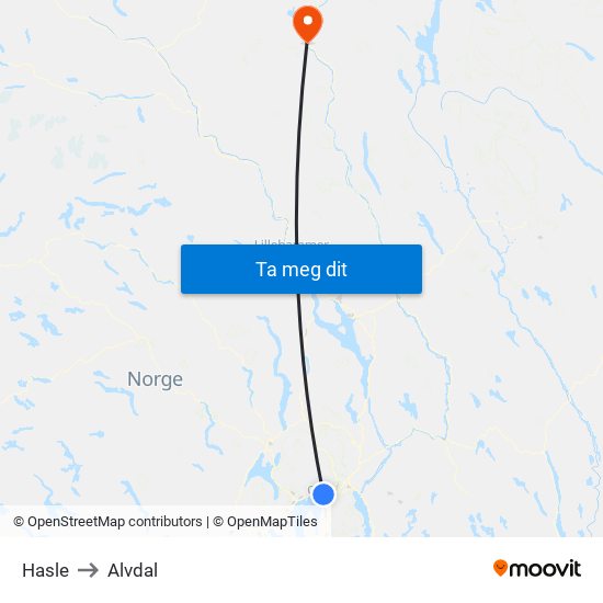 Hasle to Alvdal map