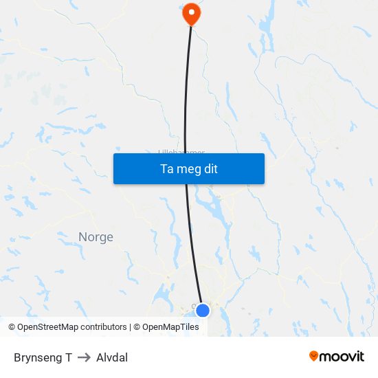 Brynseng T to Alvdal map