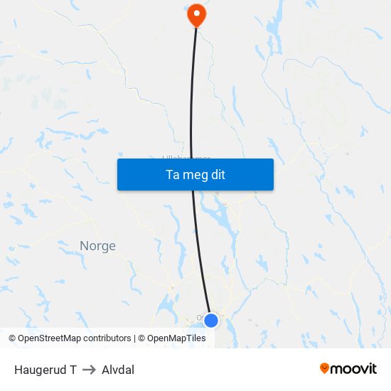 Haugerud T to Alvdal map