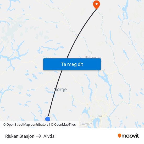 Rjukan Stasjon to Alvdal map