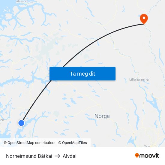 Norheimsund Båtkai to Alvdal map