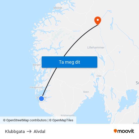 Klubbgata to Alvdal map