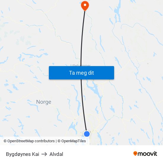 Bygdøynes Kai to Alvdal map