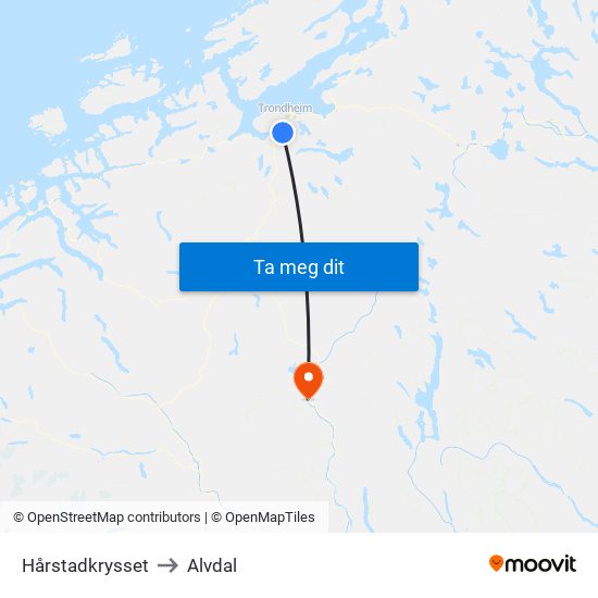 Hårstadkrysset to Alvdal map