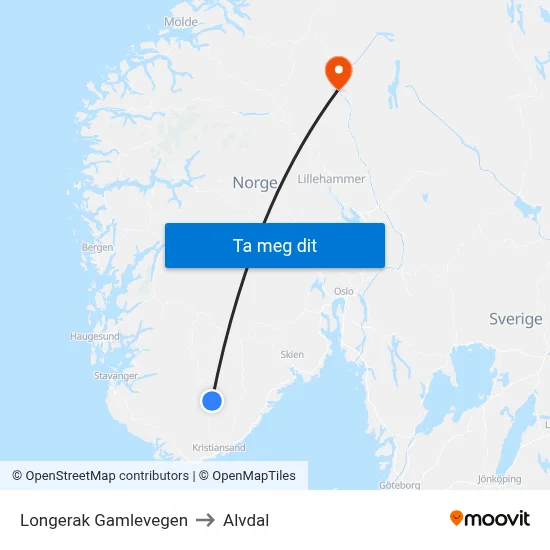 Longerak Gamlevegen to Alvdal map