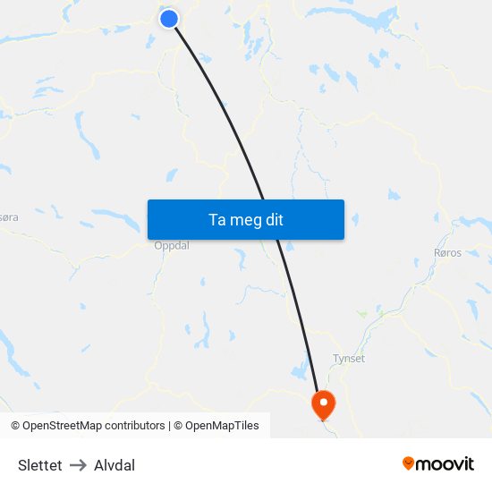 Slettet to Alvdal map